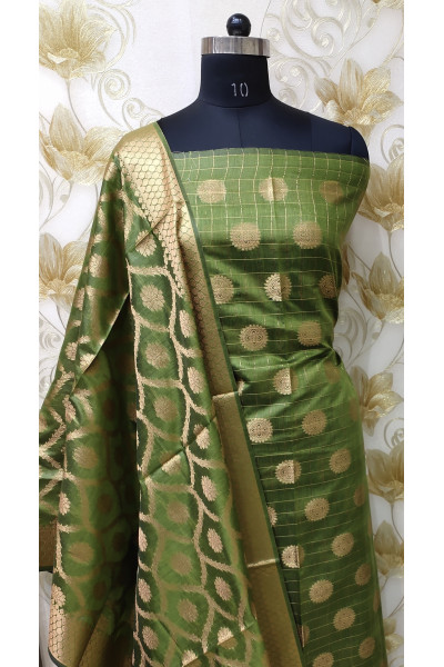 All Over Banarasi Butta Weaving Moss Silk Suit Fabric Set (SF38)